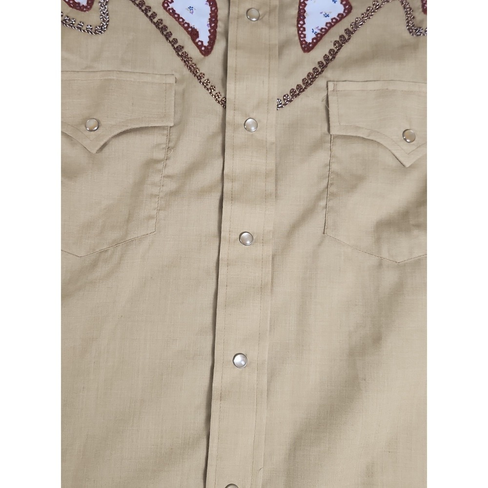 Vintage Champion Westerns Sz 16-35 Permanent Press Shirt Pearl Snap Button Tan - Picture 5 of 12
